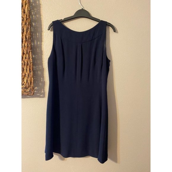 Escada Couture Dress Navy Blue 42 10 12 Low Plunge Open Back Silk Sheath - Picture 8 of 10